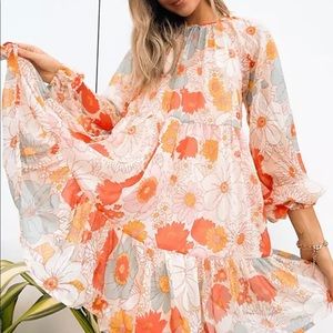 ASOS tiered smock mini dress in retro floral print